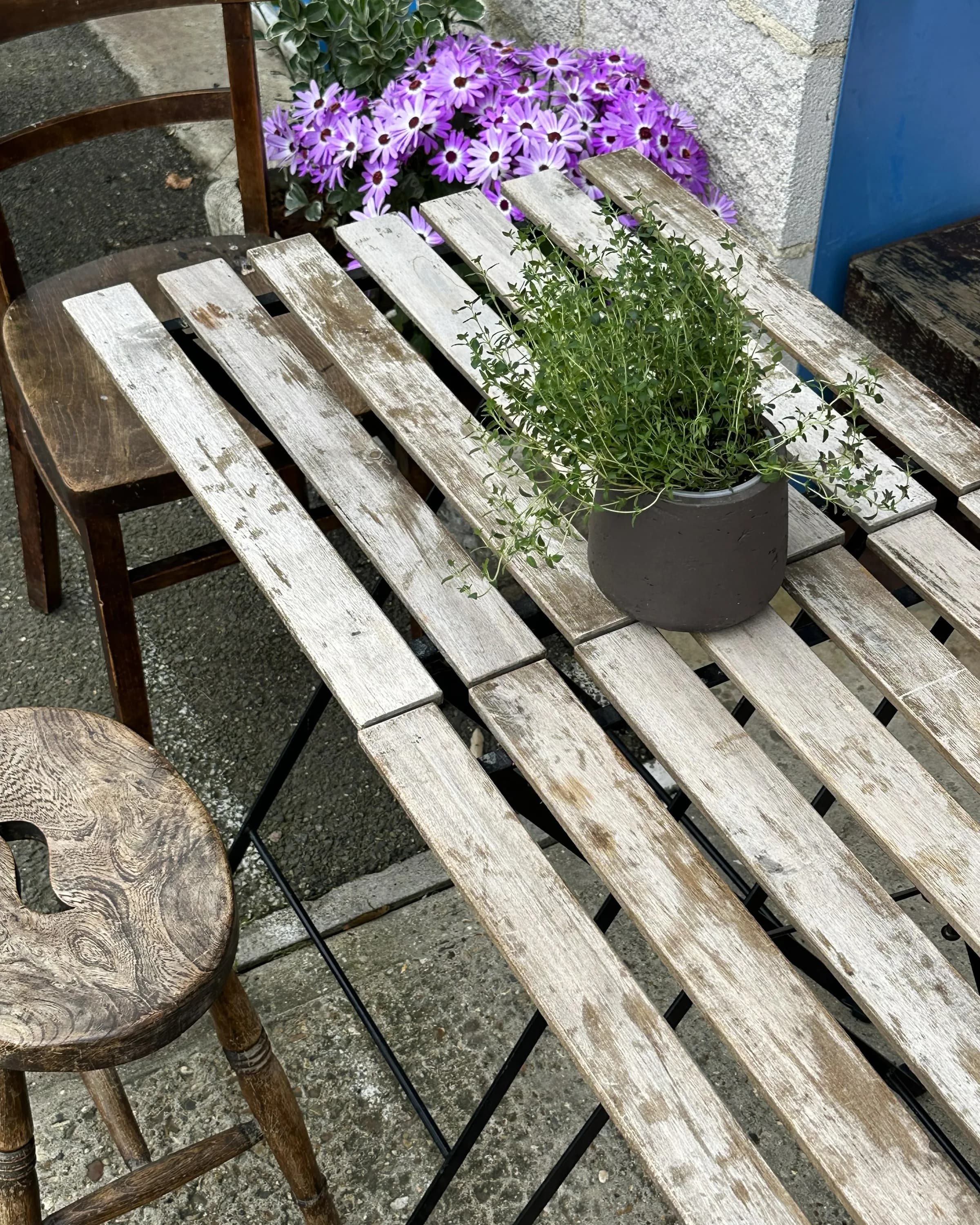Courtyard table with flowers outside Prana House